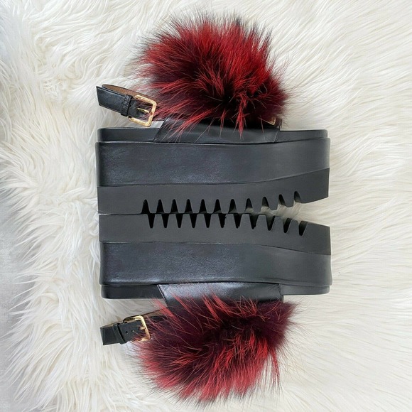 Sergio Rossi Fur Platform Wedge Slingback Sandal - Picture 7 of 12